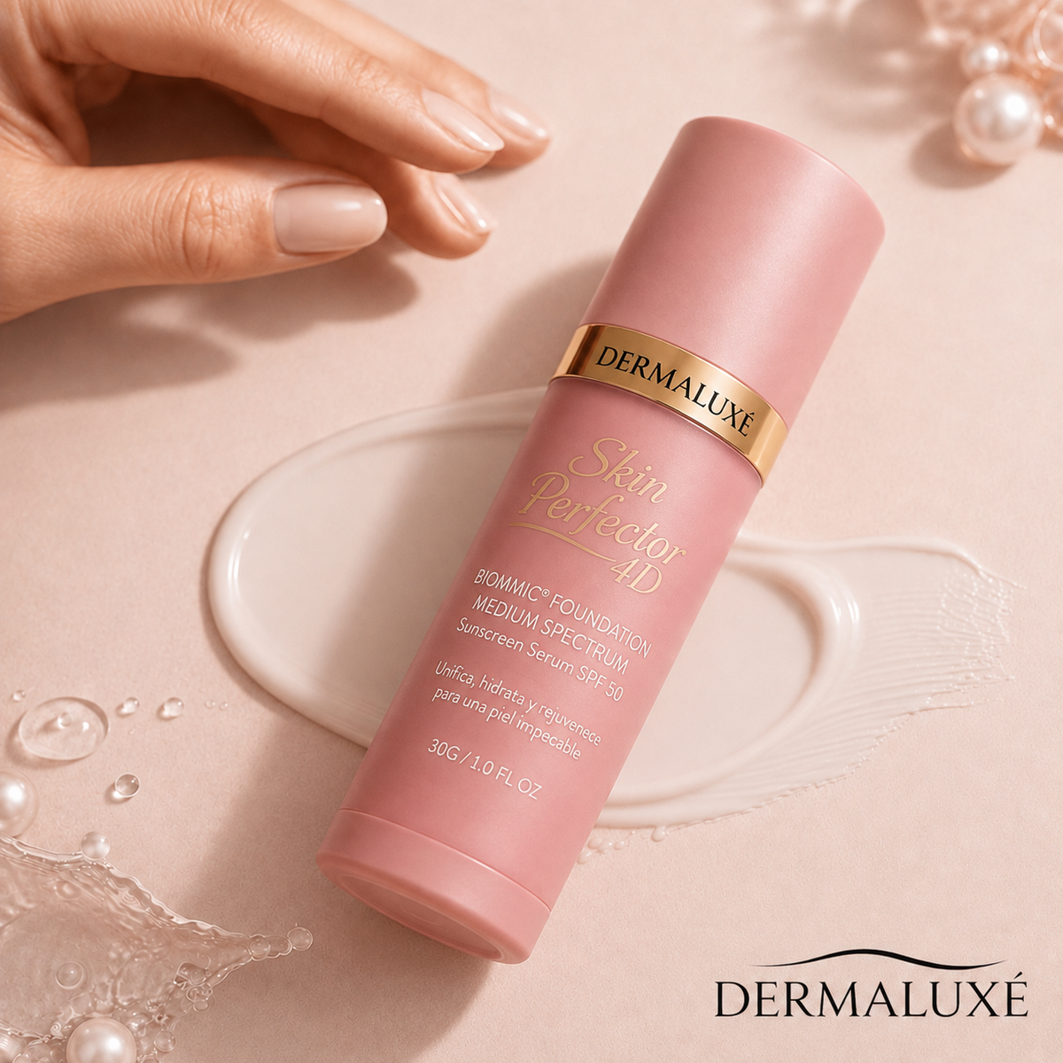 Dermaluxe -  Base 4 en 1 con SPF 50 | Se adapta a tu tono en segundos